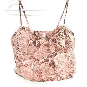 Xihilaration Pink Rose Metallic Snakeskin Print Smock Back Crop Bustier